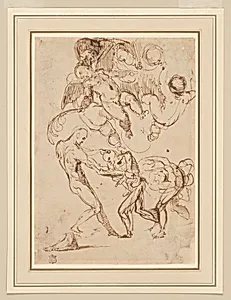 A Study of Bound Male Figures being Manhandled, and Various Putti, One Holding a Palm Frond