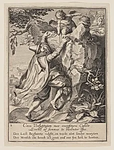 A Young Man Climbing a Hillside Aided by Cupid, from Allegory of the Misuse of Worldly Property