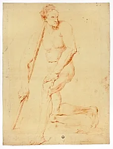 Academic Male Nude Leaning on Staff