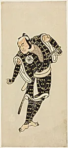 Actor Bandô Matatarô IV as Gempachibyôe in “Snowflakes: Plum Blossoms Kaomise” (“Mutsu no hana ume no kaomise”) by Katsukawa Shunsho