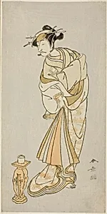 Actors Ichikawa Danjûrô V as the Spirit of the Monk Seigen and Nakamura Noshio I as the Spirit of the Courtesan Takao in “Courtesan in a Maple-Leaf-Pattern Over-Kimono” (“Keisei Momiji no Uchikake”) by Katsukawa Shunsho
