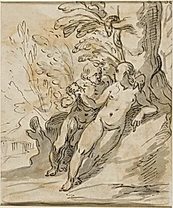 Adam and Eve Under a Tree (recto); Two Men in Dispute (verso)