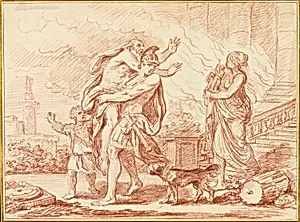Aeneas Fleeing with Anchises from the Ruins of Troy