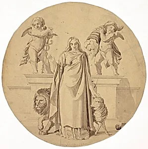 Allegorical Female Figure with Lion, Lamb, Two Putti