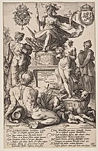 Allegory of Rome, title plate from The Roman Heroes by Hendrick Goltzius