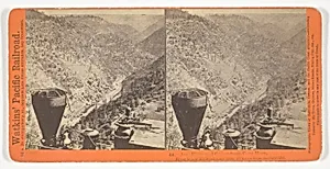Am. River and Canon from Cape Horn, River below Railroad 1,400 feet. 57 miles from Sacramento, No. 44 from the series "Watkins' Pacific Railroad"