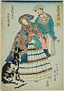 American Woman Playing an Accordion (Amerika nyokan akodeon wo hiku no zu), from the series "Foreigners Drawn from Life (Ikiutsushi ikoku jinbutsu)"