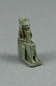 Amulet of a Seated Lion-headed Goddess Holding a Sistrum, possibly Bastet
