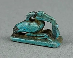Amulet of the God Thoth as a Crouched Ibis with Feather of Maat by Ancient Egyptian