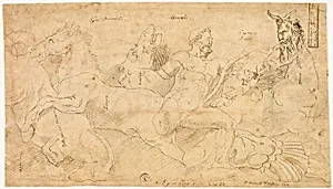 Ancient Relief with Hercules and the Mares of Diomedes (recto); Two Sketches: Draped Satyr and Winged Female Figure (verso)
