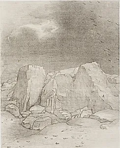 And He Discerns an Arid, Knoll-Covered Plain, plate 7 of 24 by Odilon Redon
