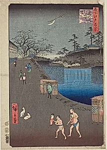 Aoi Slope, Outside Tora Gate (Toranomon-soto Aoizaka), No.113 from the series "One Hundred Famous Views of Edo (Meisho Edo hyakkei)" by Utagawa Hiroshige