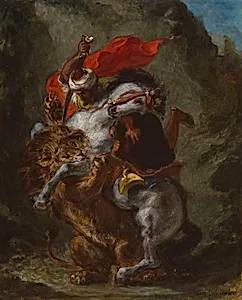 Arab Horseman Attacked by a Lion