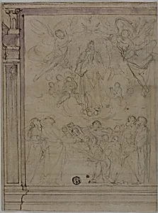 Assumption of the Virgin (recto); Sketches of Architectural Details (verso)