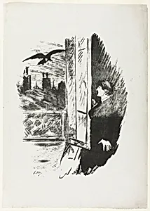 At the window ("Open here I flung the shutter..."), from The Raven (Le Corbeau) by Édouard Manet