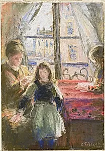 At the Window, rue des Trois Frères by Camille Pissarro