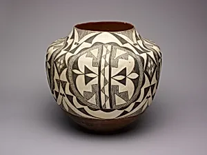 Black-and-White Storage Jar with Abstract Geometric Motifs