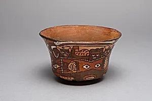 Bowl Depicting a Figure Wearing a Headdress Containing Fish and Small Beings by Nasca