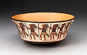 Bowl Depicting Row of Figures Holding Staffs by Nasca
