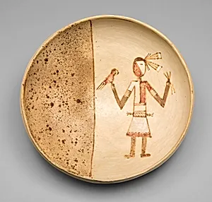 Bowl with a Figure Holding a Macaw