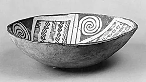 Bowl with Interior Four-Part Design with Hatching, Zigzag, and Spiral Motifs