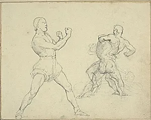 Boxer Facing Right and Two Men Wrestling by Jean Louis André Théodore Géricault