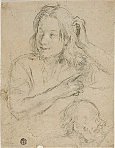 Boy with Hand on His Head and Profile of Old Man