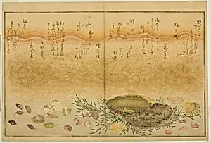 Chidori-gai, itaya-gai, awabi, utsuse-gai, asari-gai, and monoara-gai, from the illustrated book "Gifts from the Ebb Tide (Shiohi no tsuto)" by Kitagawa Utamaro