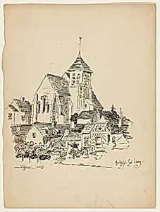 Church at Montigny-Sur-Loing, France, Travel Sketch