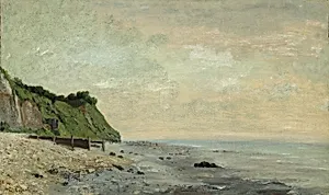 Cliffs on the Sea Coast: Small Beach, Sunrise (Falaise au bord de la mer, vu Petite Plage, soleil levant) by Gustave Courbet