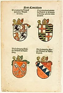 Coats of Arms of Bishops (recto and verso) from Das Concilium so zu Constantz, plate 26 from Woodcuts from Books of the XVI Century