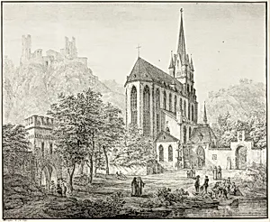 Collegiate Church of Our Lady, with Castle Schoenberg at Oberwesel on the Rhine
