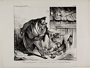 Come Here Little Chick, Chick..... Chick... Chick, Come Little Turkeys, plate 442 by Honoré-Victorin Daumier