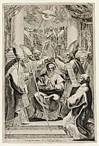 Consecration of the Bishop of Noyon with Scene of Pentecost Above