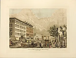 Corner of State and Washington Streets, Chicago, in the Year 1865