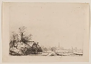 Cottage Beside a Canal With a View of Ouderkerk by Rembrandt van Rijn