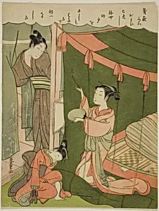 Courtesan Burning Mosquitoes as Her Guest Arrives