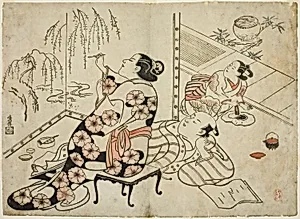 Courtesan Painting a Screen, from a series of 12 erotic prints