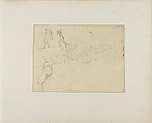 Cross-Section of a Pillared Hall and Three Figure Sketches by Jean Louis André Théodore Géricault