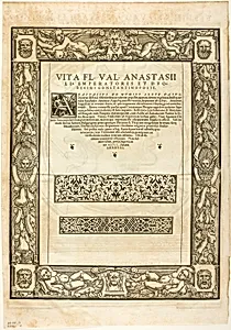 Decorative Border (recto) and Portrait of Emporer Anastasius (verso), plate nine from Woodcuts from Books of the XVI Century