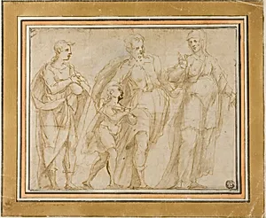 Departure of Tobit (recto); Sketch of Crucifixion (verso)