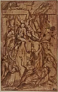 Deposition, with Saint Francis of Assisi and Another Male Saint (Stephen?) by Simone de Magistris