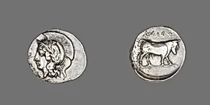 Didrachm (Coin) Depicting the Goddess Athena by Ancient Greek