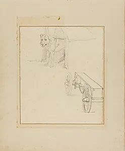 Dog Standing in Dog House and Study of a Munitions Cart by Jean Louis André Théodore Géricault