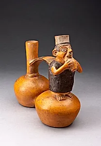Double-Chambered Jar Depicting a Figure Holding a Cup or Flute