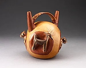Double Spout Bridge Vessel with Molded Animals Emerging from Sides