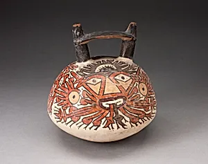 Double-Spout Vessel Depicting Ornamental Faces with Numerous Emanations by Nasca