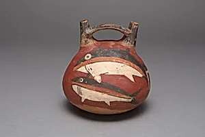 Double Spout Vessel Depicting Sharks by Nasca