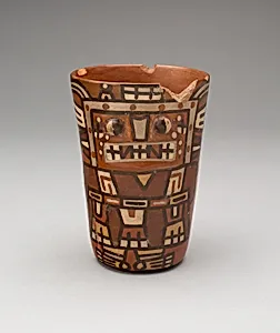 Drinking Cup (Kero) with an Abstracted Masked Figure by Tiwanaku