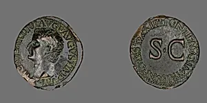 Dupondius (Coin) Portraying Emperor Tiberius by Ancient Roman